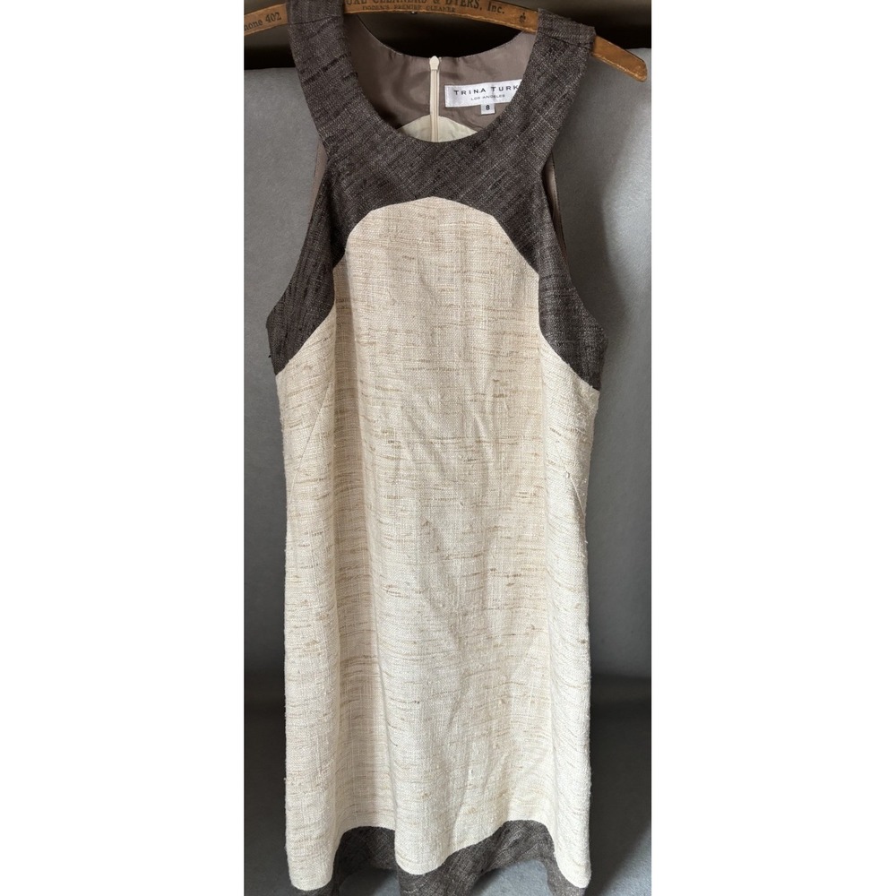 Elegant Cream and Brown Sleeveless Dress